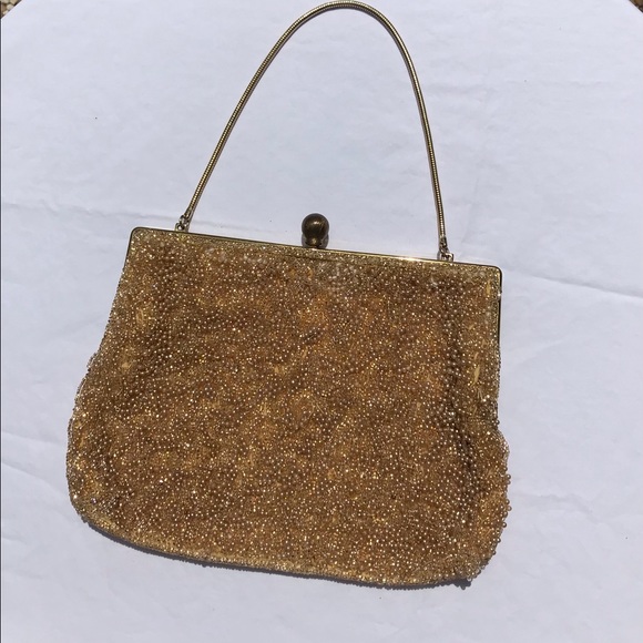 Vintage Gold Hand Beaded Evening Purse - Picture 1 of 5